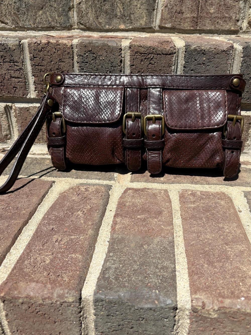Kooba Y2k Distressed Brown Leather Clutch/Wristlet EUC